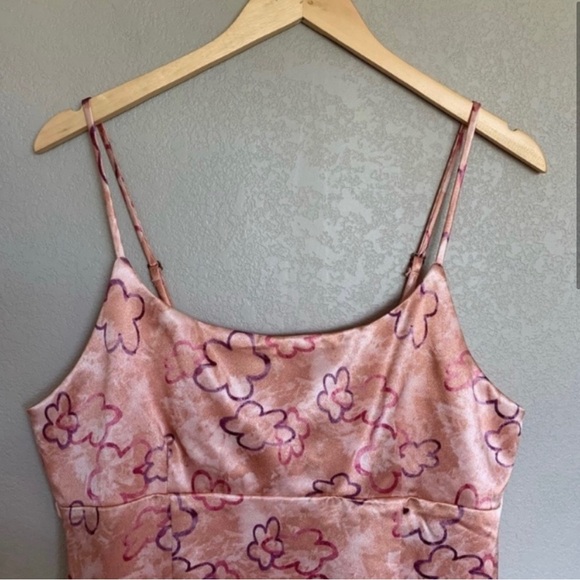 Wild Fable 90s Y2K Pink Artsy Abstract Floral Slip Dress Size Large - Picture 2 of 3